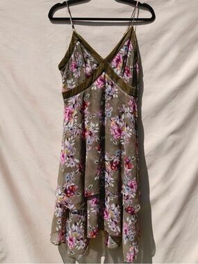 WHBM Y2K Babydoll Floral Asym Handkerchief Hem Sheer Velvet Trim Fairy Grunge 8